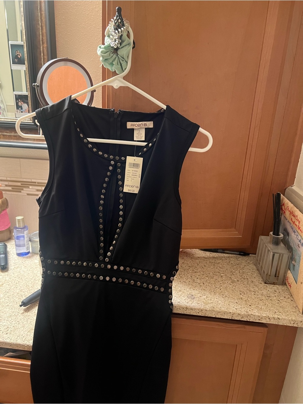 Arden B Black Stud-Trim Sleeveless Sheath Dress
